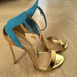 Casadei high heels made in Italy vero cuoio size 40 blu and gold